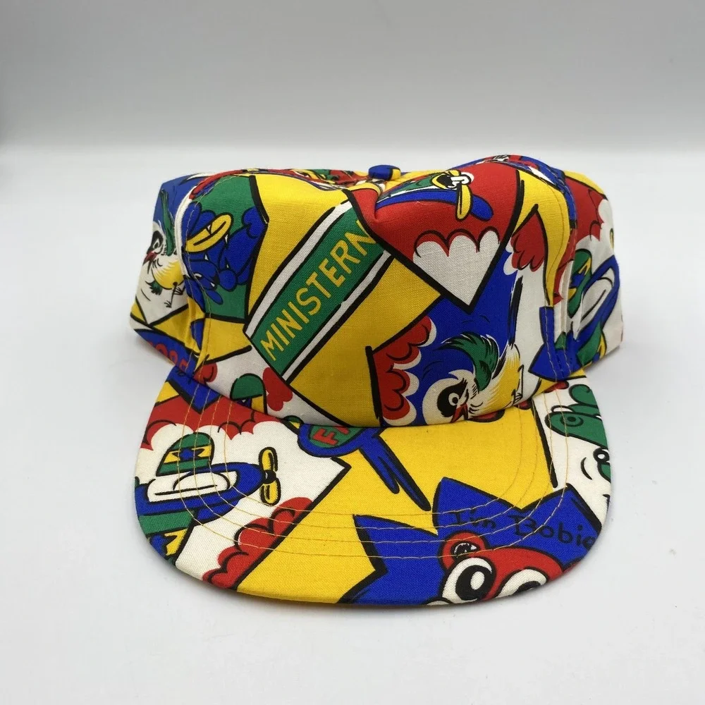 Vintage Ministerrn Hat Cap Snap‎ Back Boys Colorful Cartoon Graphics 90s Youth